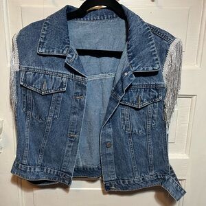 Denim Vest with Silver Fringe